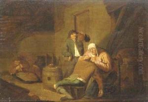Peasants in a cottage interior by Anthonie Victorijns