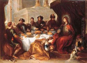 Mary Magdalen washing Christ's feet in the house of Simon Pharisee by Simon de Vos