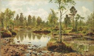 Schischkin, Iwan . Summery Birch Forest With A Pond