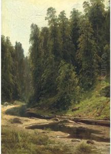 River In The Forest by Ivan Shishkin