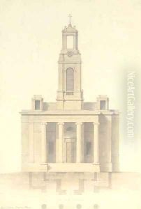 Designs for Wordesley Church, Stourbridge, Staffordshire, 1832 Variant elevations for the West Front, with plans of the entrances by Lewis Vulliamy