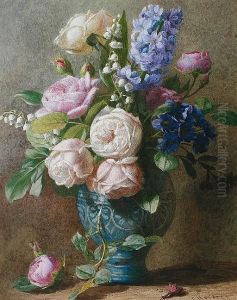 Still Life Of Roses And Hyacinths In A Vase
