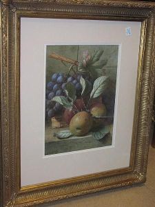 Still Life Of Apples And Grapes by Charles Henry Slater