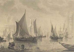 A crowded anchorage off the Low Countries by Willem Van De Velde