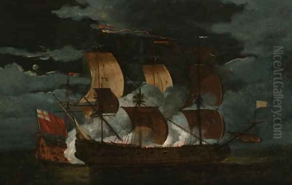 A naval engagement between a Dutch and British man'o-war - view 1