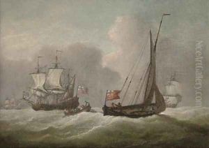 Warships in the Channel in a heavy swell by Willem Van De Velde