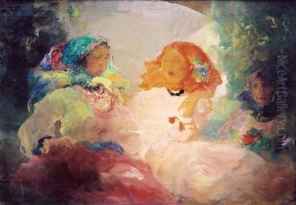 Trois Jeunes Femmes Dans Un Jardin - view 1