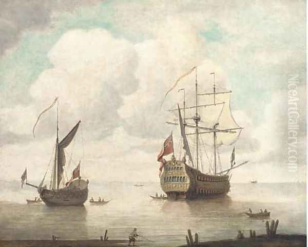 The flagship departing from her anchorage - view 1