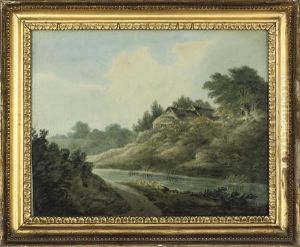 A Hilltop Castle Ruin
; And
A River Landscape With A Cottage by John Warwick Smith