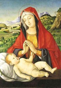 The Madonna and Child, with Saint Jerome in the Wilderness beyond by Jacopo Da Valenza
