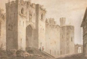 Figure On A Bridge At Caernarvon Castle by John Warwick Smith
