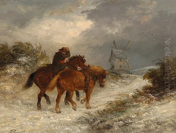 The Plough Team Going Home In The Snow - view 1