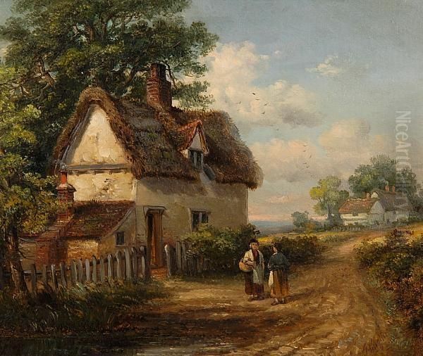 Figures Before A Cottage, Possibly Hintlesham - view 1