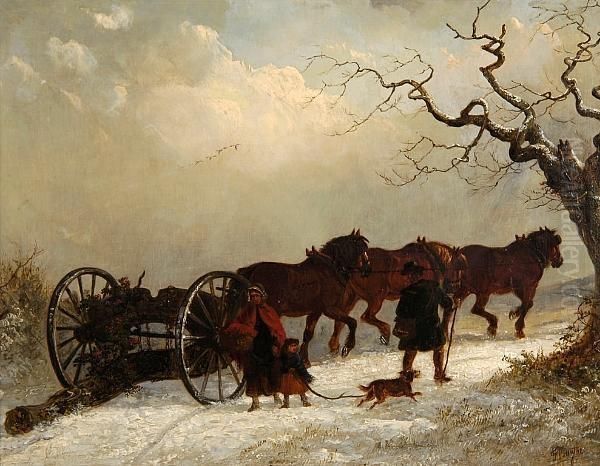 Figures Beside Horses And Cart, In A Winter Landscape - view 1