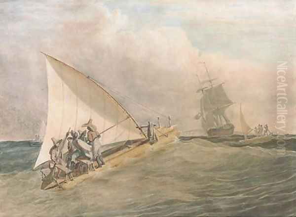 Brazilian jungada (fishing craft) in Pernambuco Roads, with that harbour in the distance and the deserted City of Olinda - view 1