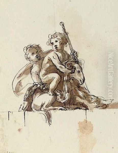 Two putti with a goat - view 1