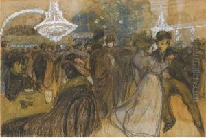 Une Salle De Bal Avec Un Couple Regardant Des Couples Dansant by Theophile Alexandre Steinlen