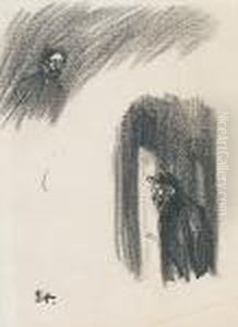 A Charcoal Study Of Two Men Together With Five Pen And Ink Drawings by Theophile Alexandre Steinlen