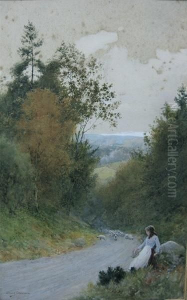Girl In English Country Landscape - view 1