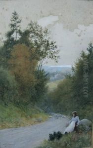 Girl In English Country Landscape by Arthur Claude Strachan