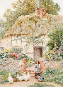 At The Cottage Gate by Arthur Claude Strachan