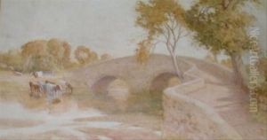 Cattle Watering By A Bridge