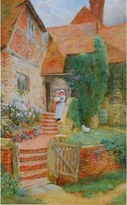 Mother And Child In Cottage Garden