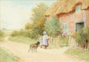 Figures With A Goat Outside A Cottage