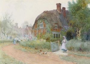 Feeding A Hen And Her Chicks by Arthur Claude Strachan