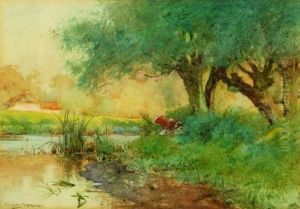 Cow By A Quiet Stream by Arthur Claude Strachan