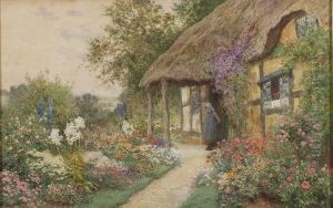 Strachen A Young Girl In A Cottage Garden by Arthur Claude Strachan
