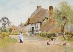 A Thatched Cottage; The Village Street, A Pair A Thatched Cottage; The Village Street, A Pair