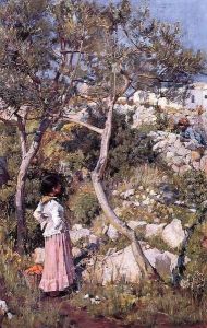 Two Little Italian Girls by a Village 1875