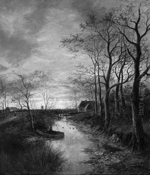 J. "abendstimmung Am Fluss". Sign. Ol Auf
 Lwd. 76,5 X 64 Cm. Rahmen - view 1