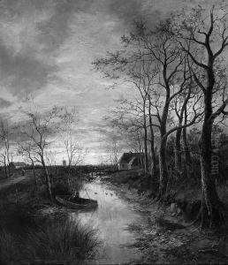J. "abendstimmung Am Fluss". Sign. Ol Auf
Lwd. 76,5 X 64 Cm. Rahmen by Joseph Thors