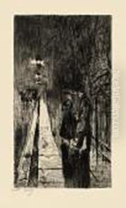 "nachtliche Begegnung In Der Tiergartenstrasse". 1919 by Lesser Ury