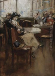 In The Cafe by Lesser Ury
