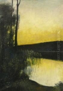 Weiher Im Abendhimmel. by Lesser Ury