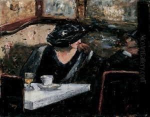 Dame Und Herr In Einem Kaffeehaus. by Lesser Ury