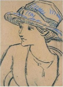 Portrait De Femme Au Chapeau Bleu