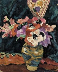 Vase D'anemones A La Draperie Bleue by Louis Valtat