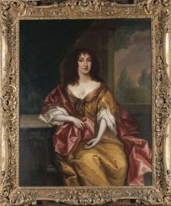 Portrait Of A Lady, Seated, Three-quarter-length In A Gold Dresswith A Pink Wrap