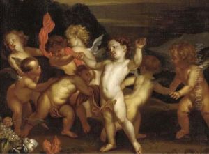 Putti Playing In A Landscape by Sir Anthony Van Dyck