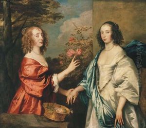 Double Portrait Of The Countess 
Of Manchester And Her Daughter,lady Rich, Both Three-quarter Length, In A
 Landscape by Sir Anthony Van Dyck