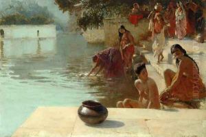 Woman's Bathing Place i Oodeypore, India by Edwin Lord Weeks