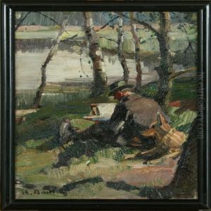 Landscape With The Artist And His Dog by Ivan Alexeievitch Vladimirov