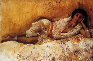 Moorish Girl Lying On A Couch Rabat Morocco by Edwin Lord Weeks