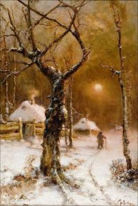 Talvimaisema Kuunvalossa. by Iulii Iul'evich (Julius) Klever