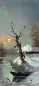 Winterlandschaft Mit Boot. Winterlandschaft Mit Boot.
