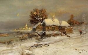 Russisches Dorf In
 Winterlandschaft by Iulii Iul'evich (Julius) Klever